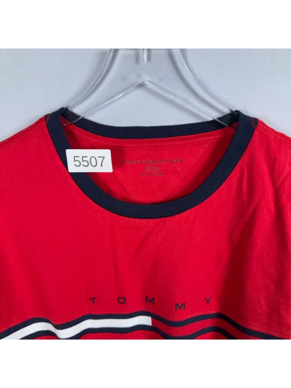 Tommy Hilfiger T-Shirt Size XL Red Crewneck 100% Cotton Stripe Logo Short Sleeve - Picture 15 of 15